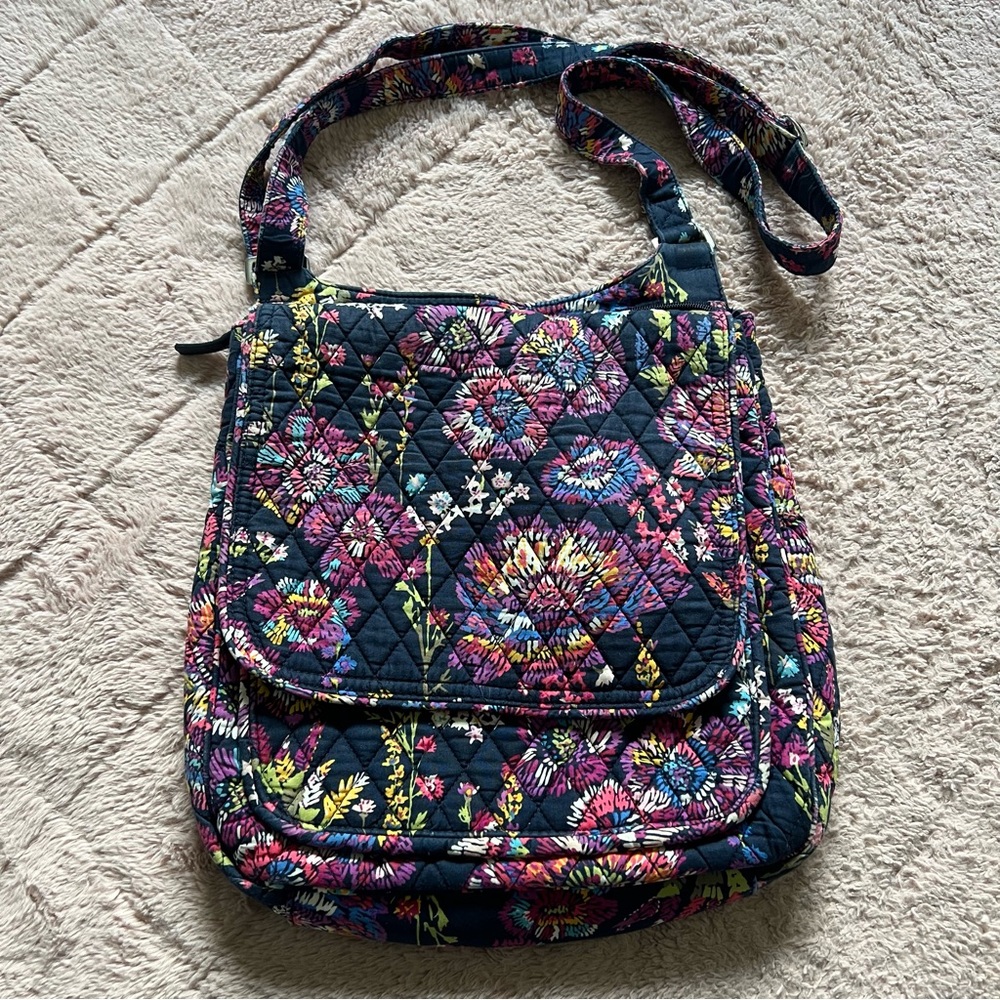Vera Bradley Midnight Wildflower Quilted‎ Floral Boho Whimsical Crossbody Bag